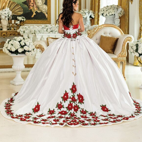 New Strapless Floral Lace Embellished Quinceanera Gown w/ Lace Up Back DQ 1934 - Picture 8 of 8